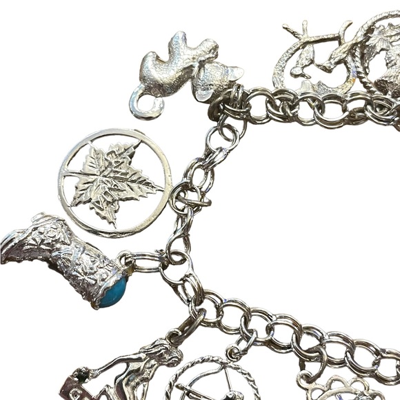 Sterling silver charm bracelet vintage Gemini kitty thistle ram boot good luck - Picture 6 of 9